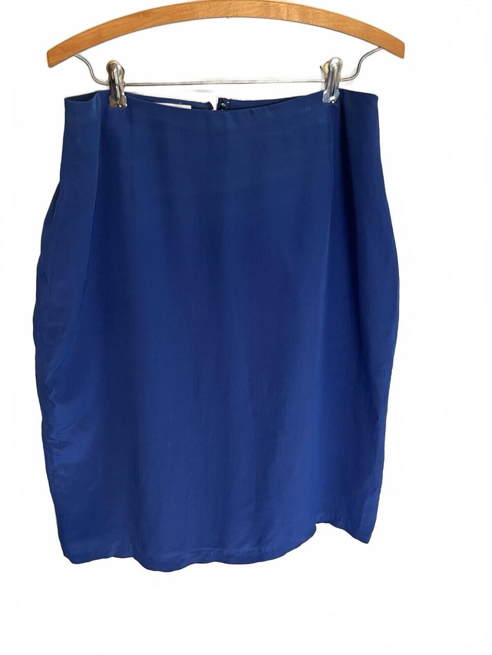 Vintage 80s David Hollis 100% Silk Royal Blue Pencil Skirt Back Slit
